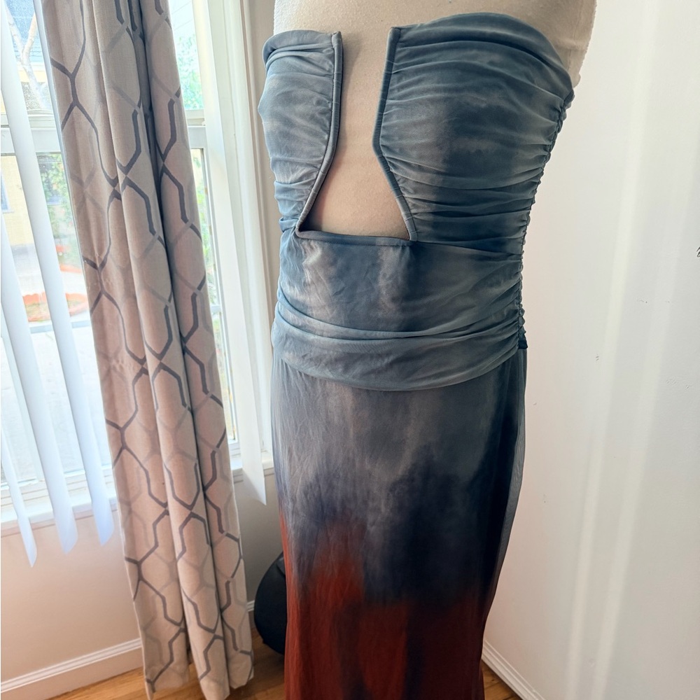 Fashion Nova Strapless Dress in Blue and Red